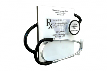 Plexiglass prescription pad with an actual stethoscope