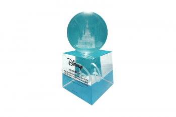 Cinderella’s castle 3D etched in a clear crystal sphere