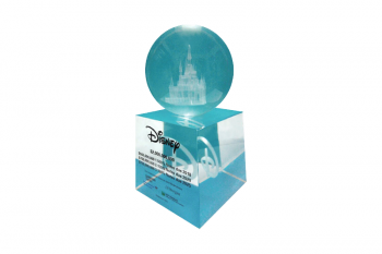 Cinderella’s castle 3D etched in a clear crystal sphere