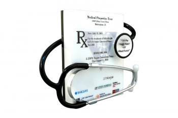 Plexiglass prescription pad with an actual stethoscope